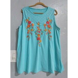 Blouse For Women Embroidery Blue Turquesa, XL, 20.5 Inch Of Armp To Armp
